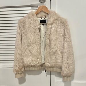 Banana Republic Faux Fur Cream Bomber Jacket